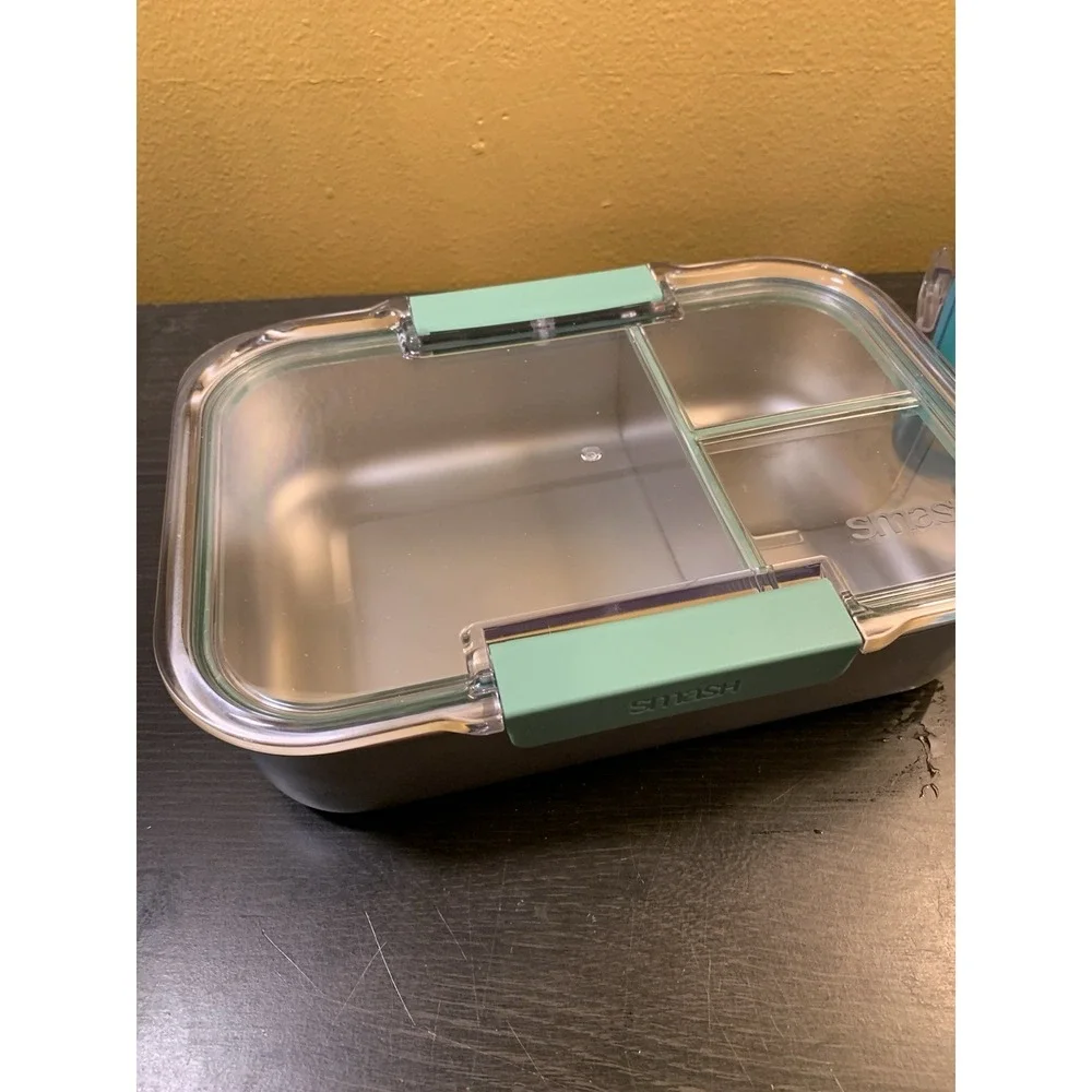Lot‎ Of 3 Smash Stainless Steel & Plastic Bento Lunch Box, Compartments Teal